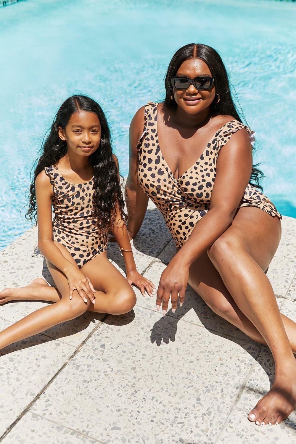 Marina West Swim Full Size Float On Ruffle Faux Wrap One-Piece in Leopard - Crazy Like a Daisy Boutique #