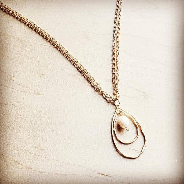 Matte Gold Necklace w/ Double Hoop Pearl Pendant - Crazy Like a Daisy Boutique #