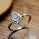 Moonstone Teardrop 925 Sterling Silver Halo Ring - Crazy Like a Daisy Boutique