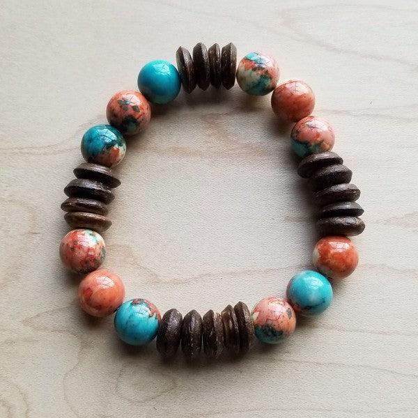 Multi-Colored Turquoise and Wood Stretch Bracelet - Crazy Like a Daisy Boutique