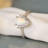 Platinum-Plated Opal Pear Shape Ring - Crazy Like a Daisy Boutique #