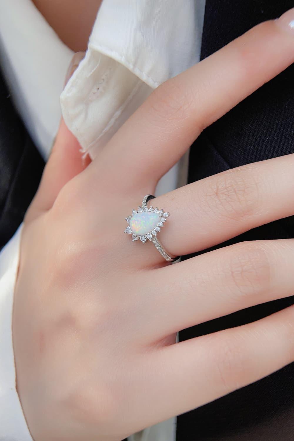 Platinum-Plated Opal Pear Shape Ring - Crazy Like a Daisy Boutique #