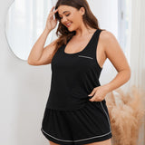 Plus Size Contrast Piping Racerback Tank and Shorts Lounge Set - Crazy Like a Daisy Boutique #