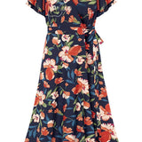 Plus Size Floral Surplice Neck Flutter Sleeve Dress - Crazy Like a Daisy Boutique
