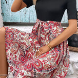 Printed Short Sleeve Belted Dress - Crazy Like a Daisy Boutique