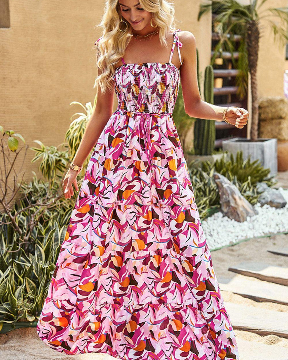 Printed Tie-Shoulder Smocked Maxi Dress - Crazy Like a Daisy Boutique