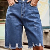 Raw Hem High Waist Denim Shorts with Pockets - Crazy Like a Daisy Boutique