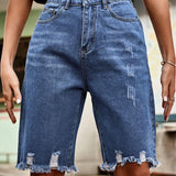 Raw Hem High Waist Denim Shorts with Pockets - Crazy Like a Daisy Boutique #