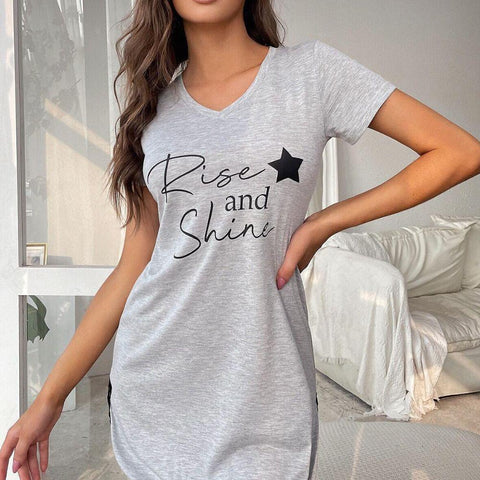RISE AND SHINE Contrast Lace V-Neck T-Shirt Dress - Crazy Like a Daisy Boutique