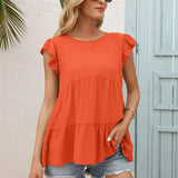 Round Neck Flutter Sleeve Tiered Blouse - Crazy Like a Daisy Boutique #