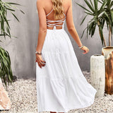 Smocked Lace-Up Tiered Dress - Crazy Like a Daisy Boutique