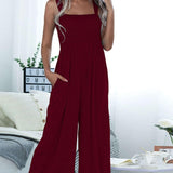 Square Neck Sleeveless Pocket Jumpsuit - Crazy Like a Daisy Boutique #
