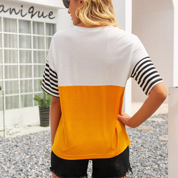 Striped Color Block Round Neck Tee - Crazy Like a Daisy Boutique #