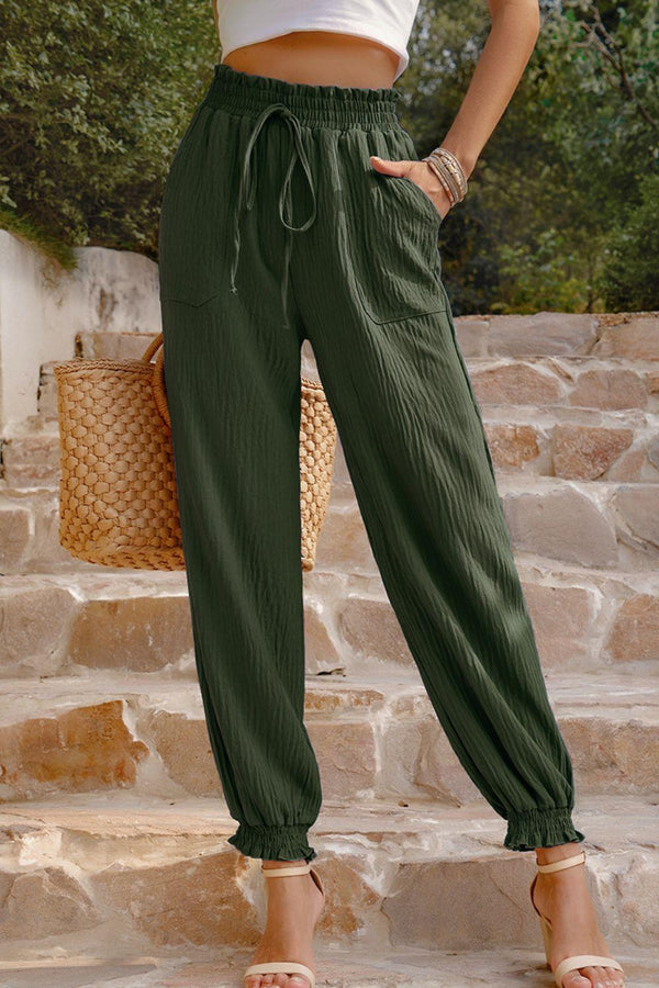 Textured Smocked Waist Pants with Pockets - Crazy Like a Daisy Boutique