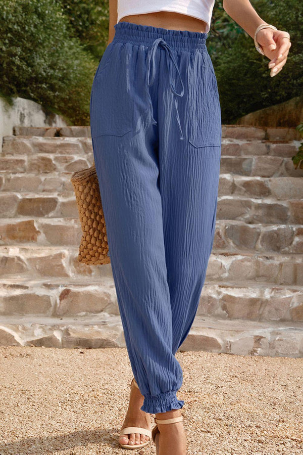 Textured Smocked Waist Pants with Pockets - Crazy Like a Daisy Boutique #