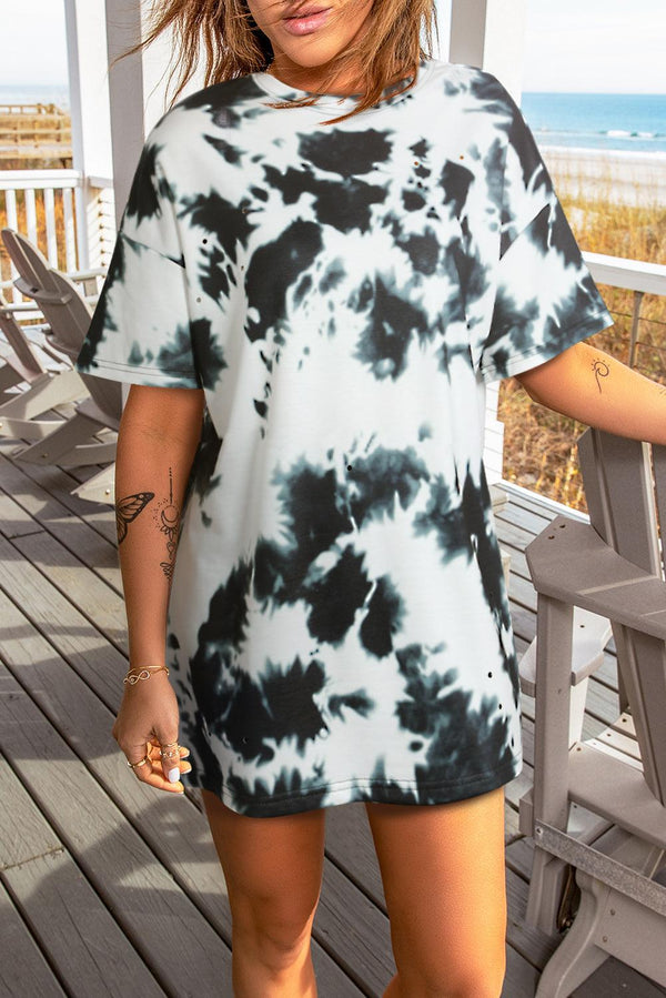 Tie-Dye Round Neck Short Sleeve Tunic Tee - Crazy Like a Daisy Boutique #