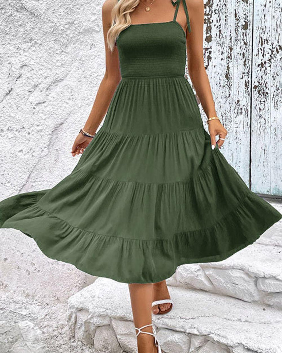 Tie-Shoulder Tiered Midi Dress - Crazy Like a Daisy Boutique