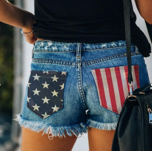 US Flag Distressed Denim Shorts - Crazy Like a Daisy Boutique