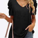 V-Neck Puff Sleeve Tee - Crazy Like a Daisy Boutique