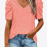 V-Neck Puff Sleeve Tee - Crazy Like a Daisy Boutique #