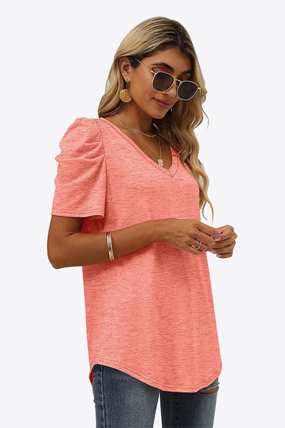 V-Neck Puff Sleeve Tee - Crazy Like a Daisy Boutique