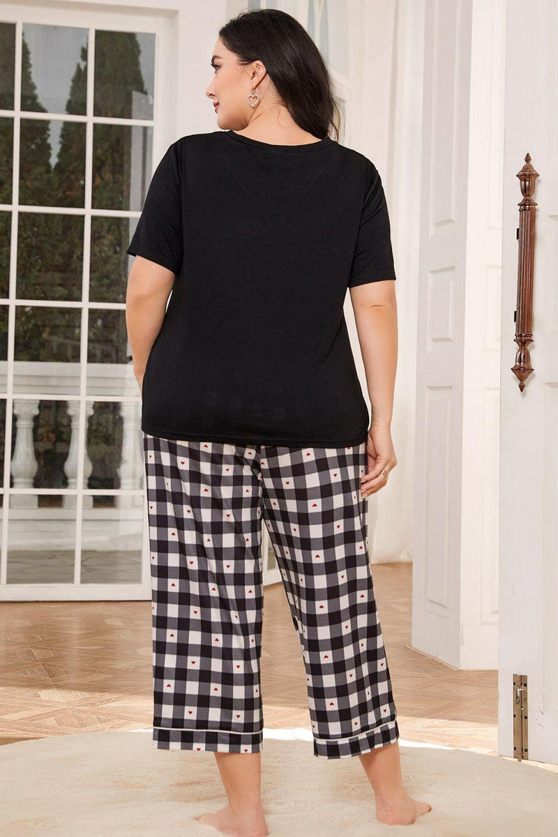 V-Neck Tee and Plaid Cropped Pants Lounge Set - Crazy Like a Daisy Boutique
