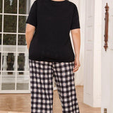 V-Neck Tee and Plaid Cropped Pants Lounge Set - Crazy Like a Daisy Boutique