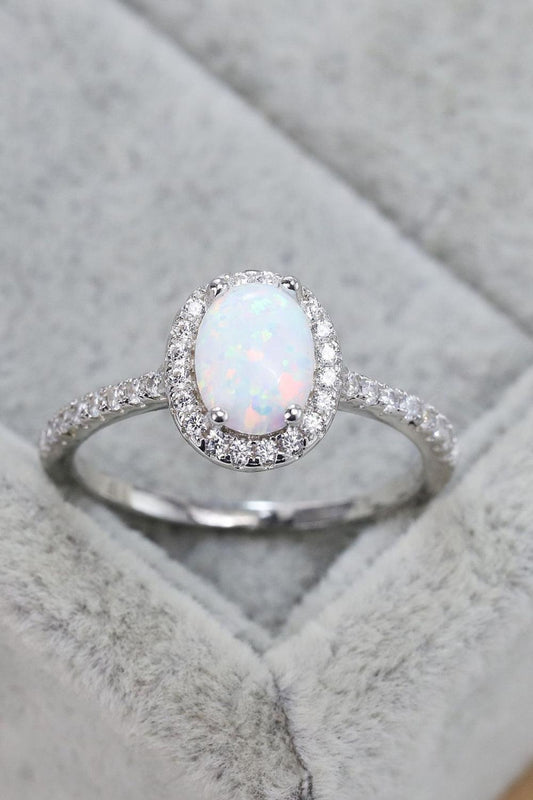 White Opal 925 Sterling Silver Halo Ring - Crazy Like a Daisy Boutique #